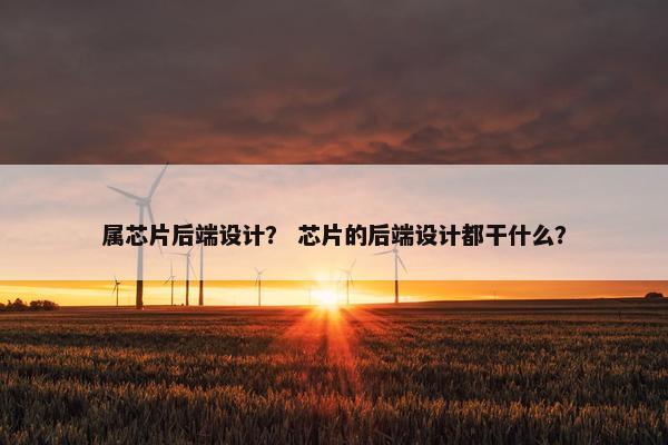 属芯片后端设计？ 芯片的后端设计都干什么？