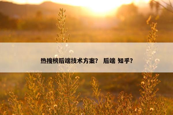 热搜榜后端技术方案？ 后端 知乎？