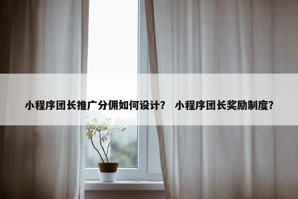 小程序团长推广分佣如何设计？ 小程序团长奖励制度？