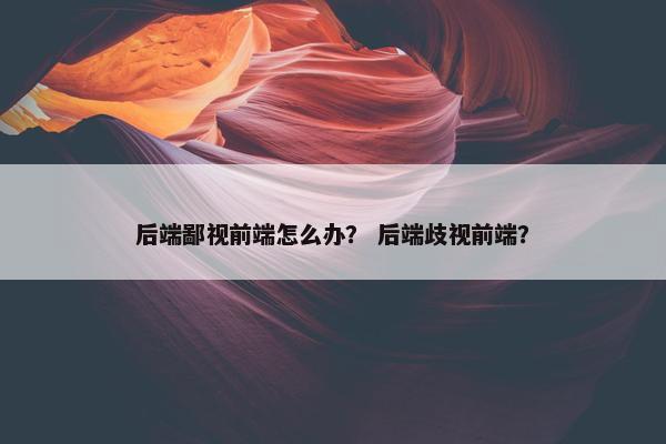 后端鄙视前端怎么办？ 后端歧视前端？
