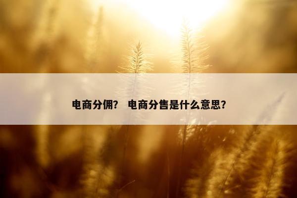 电商分佣？ 电商分售是什么意思？